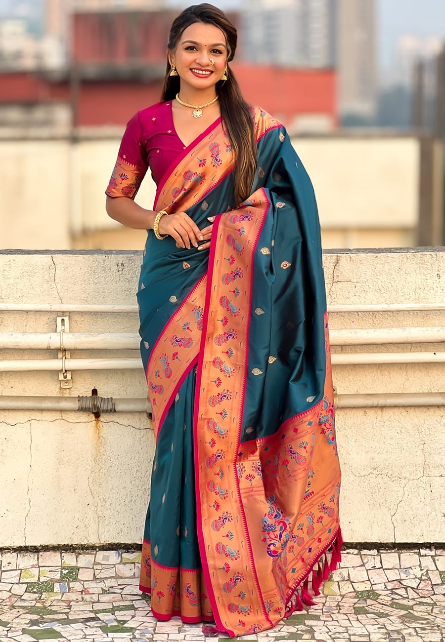 Gayatri Paithani Soft Silk Saree with Meenakari Weave & Brocade Blouse