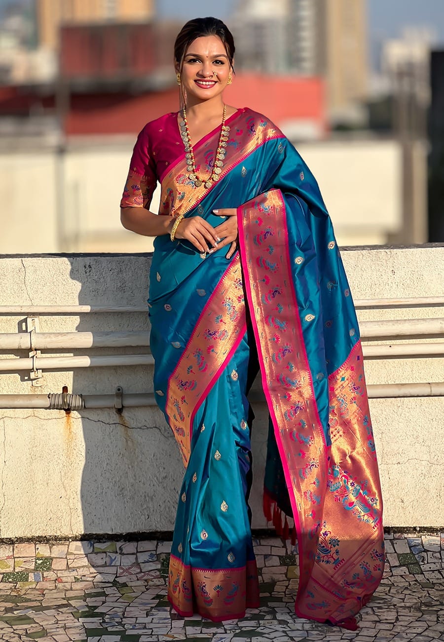 Gayatri Paithani Soft Silk Saree with Meenakari Weave & Brocade Blouse