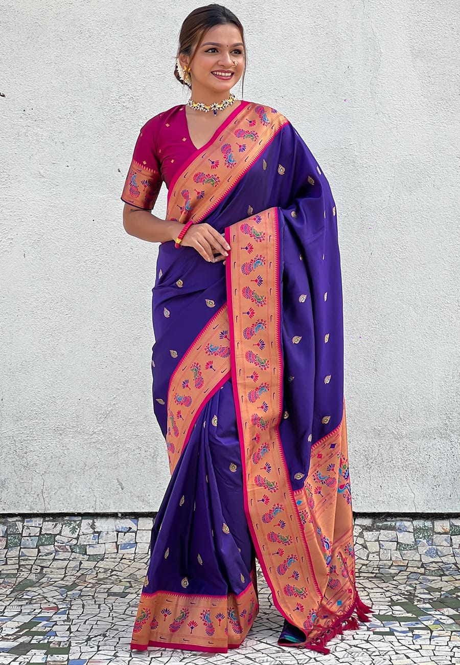 Gayatri Paithani Soft Silk Saree with Meenakari Weave & Brocade Blouse