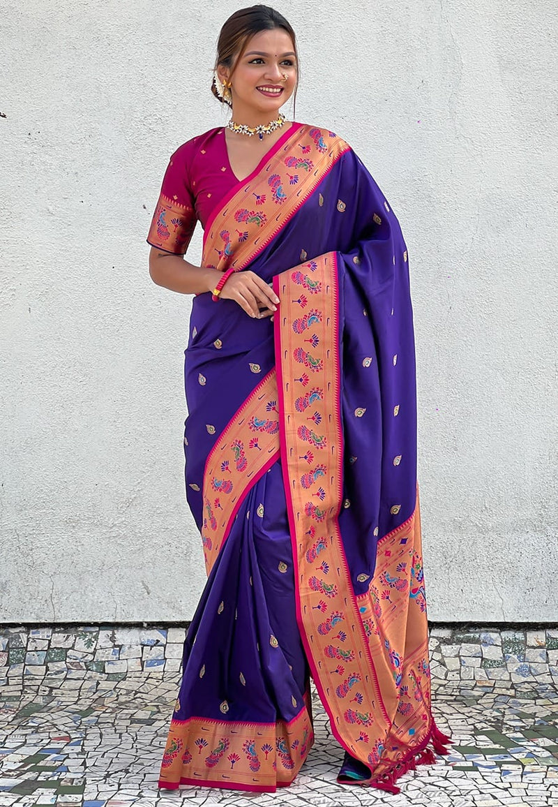 Paithani Soft Silk Saree with Meenakari Weave & Brocade Blouse
