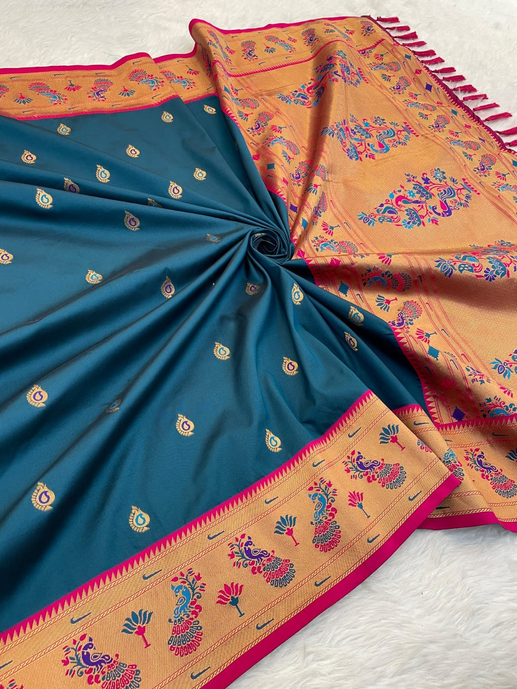Paithani Soft Silk Saree with Meenakari Weave & Brocade Blouse
