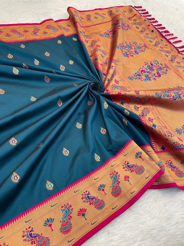 Paithani Soft Silk Saree with Meenakari Weave & Brocade Blouse