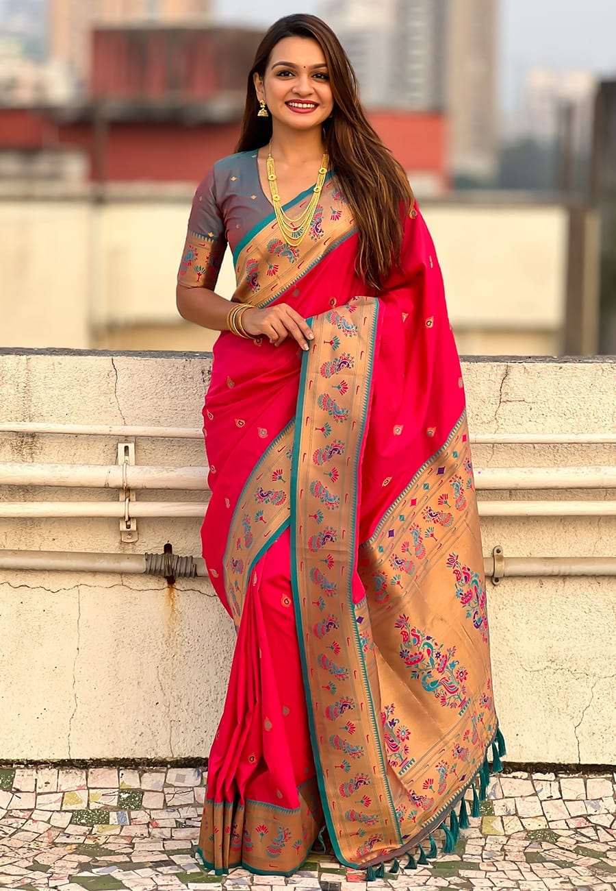 Paithani Soft Silk Saree with Meenakari Weave & Brocade Blouse