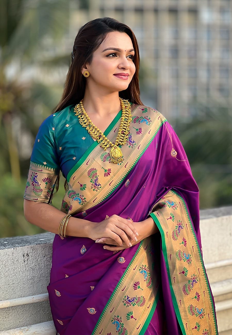 Gayatri Paithani Soft Silk Saree with Meenakari Weave & Brocade Blouse