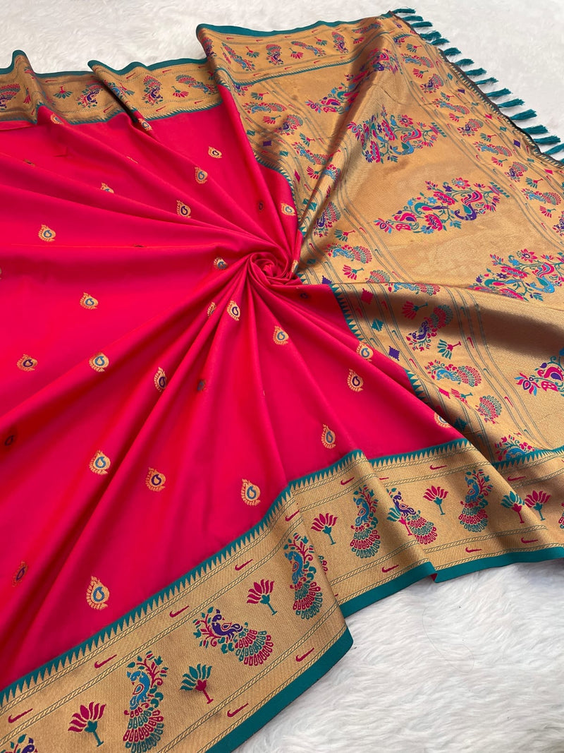 Paithani Soft Silk Saree with Meenakari Weave & Brocade Blouse