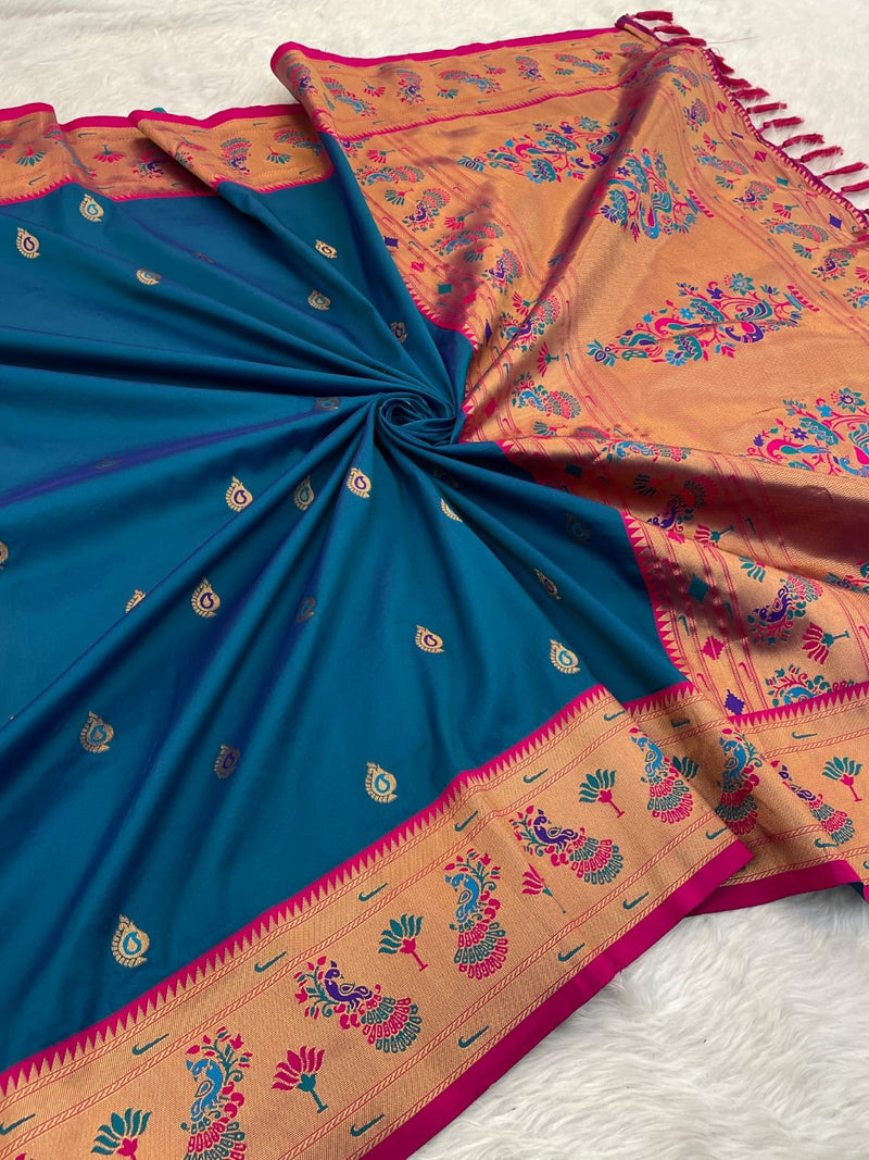 Paithani Soft Silk Saree with Meenakari Weave & Brocade Blouse