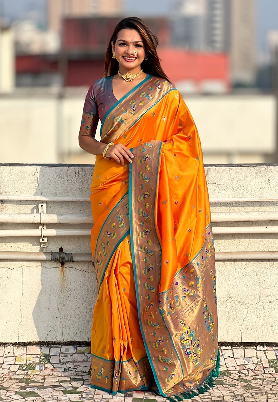 Gayatri Paithani Soft Silk Saree with Meenakari Weave & Brocade Blouse