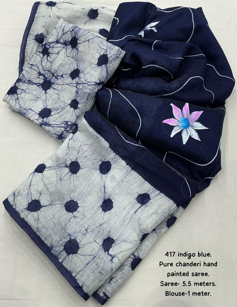 Hand Painted Pure Chanderi Cotton Saree with Batik Prints