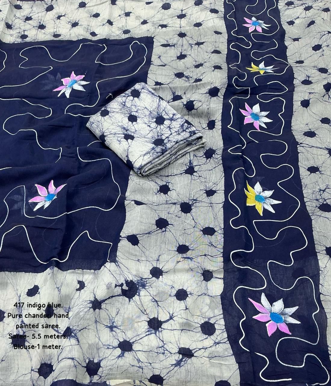 Hand Painted Pure Chanderi Cotton Saree with Batik Prints