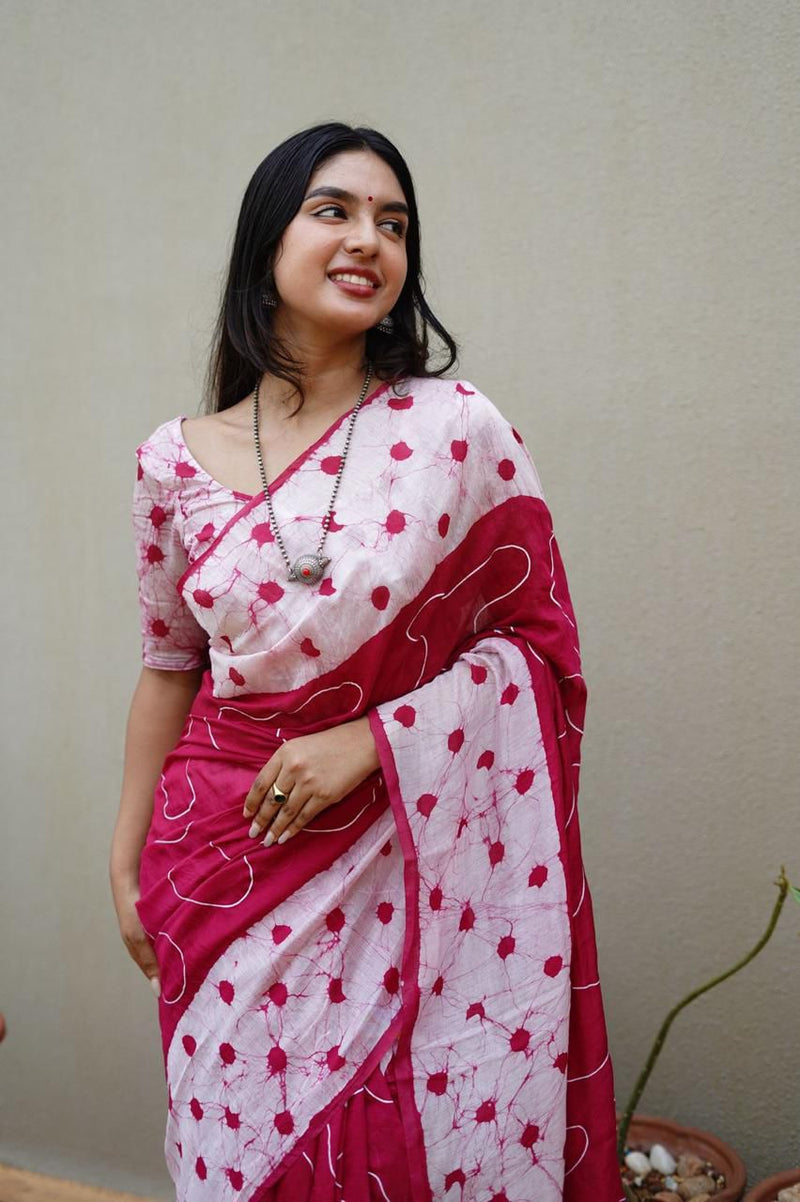 Hand Painted Pure Chanderi Cotton Saree with Batik Prints