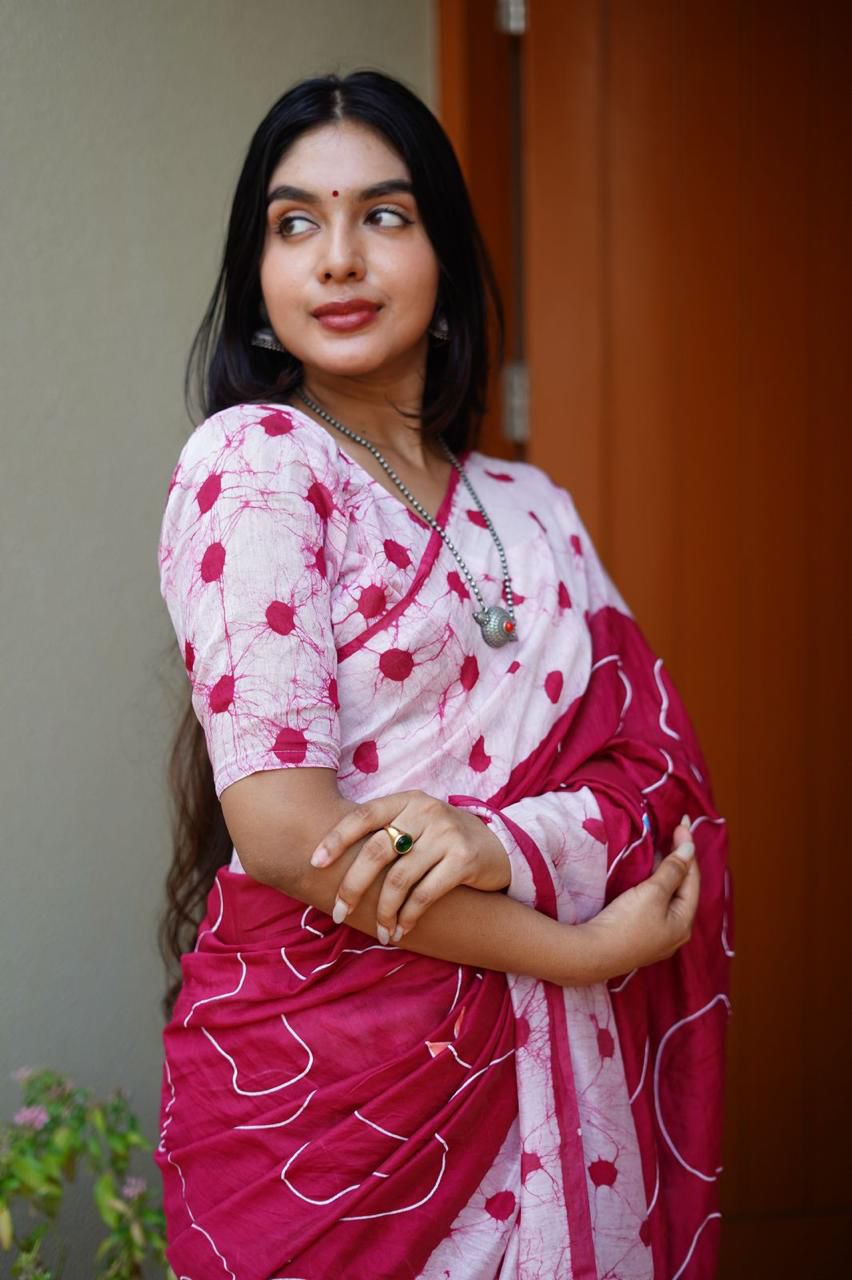 Hand Painted Pure Chanderi Cotton Saree with Batik Prints