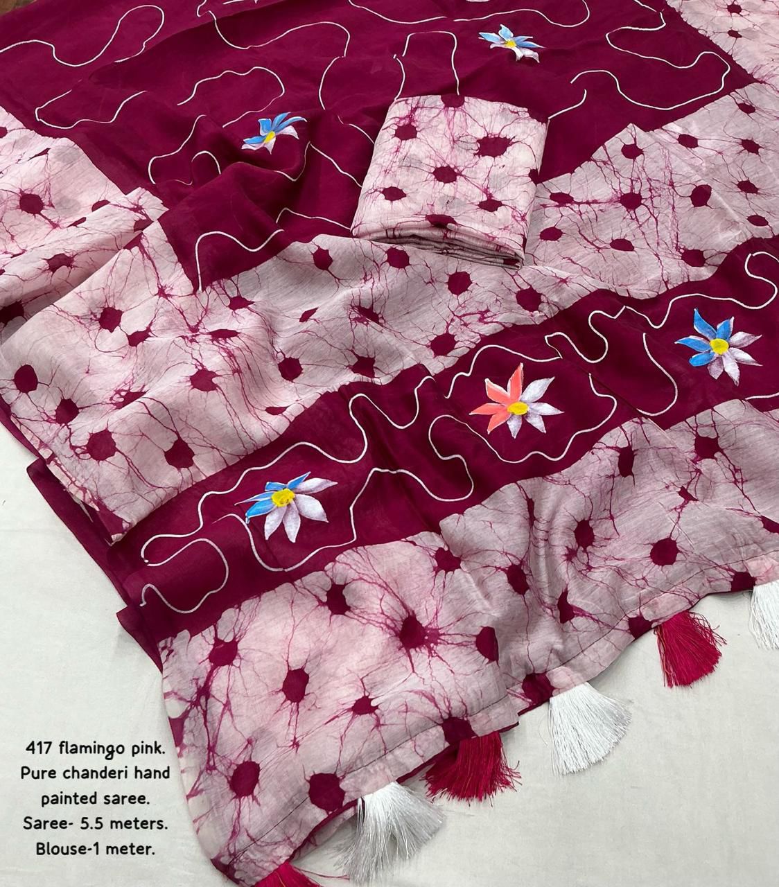 Hand Painted Pure Chanderi Cotton Saree with Batik Prints