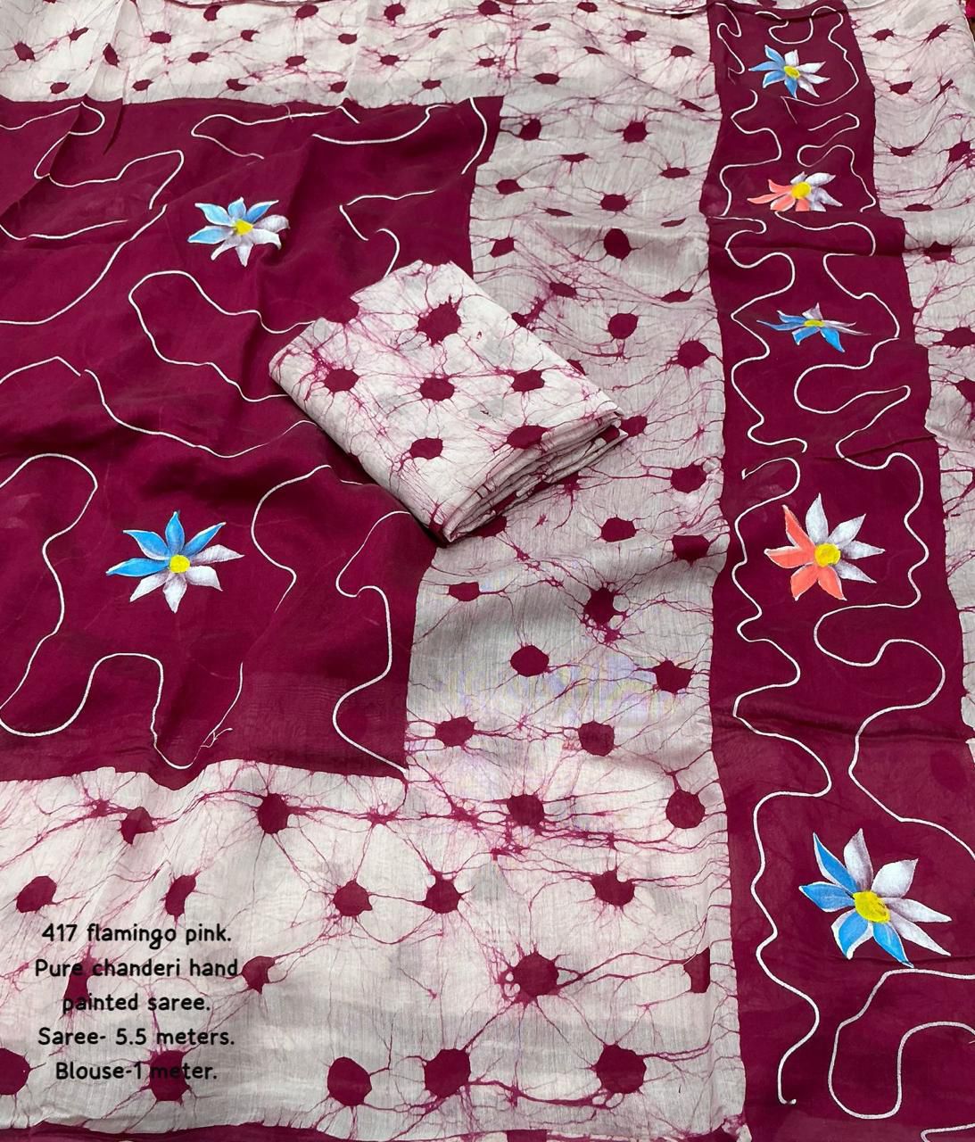Hand Painted Pure Chanderi Cotton Saree with Batik Prints