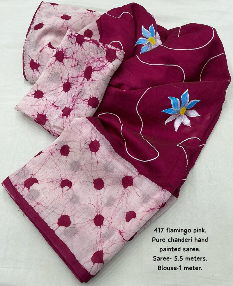 Hand Painted Pure Chanderi Cotton Saree with Batik Prints