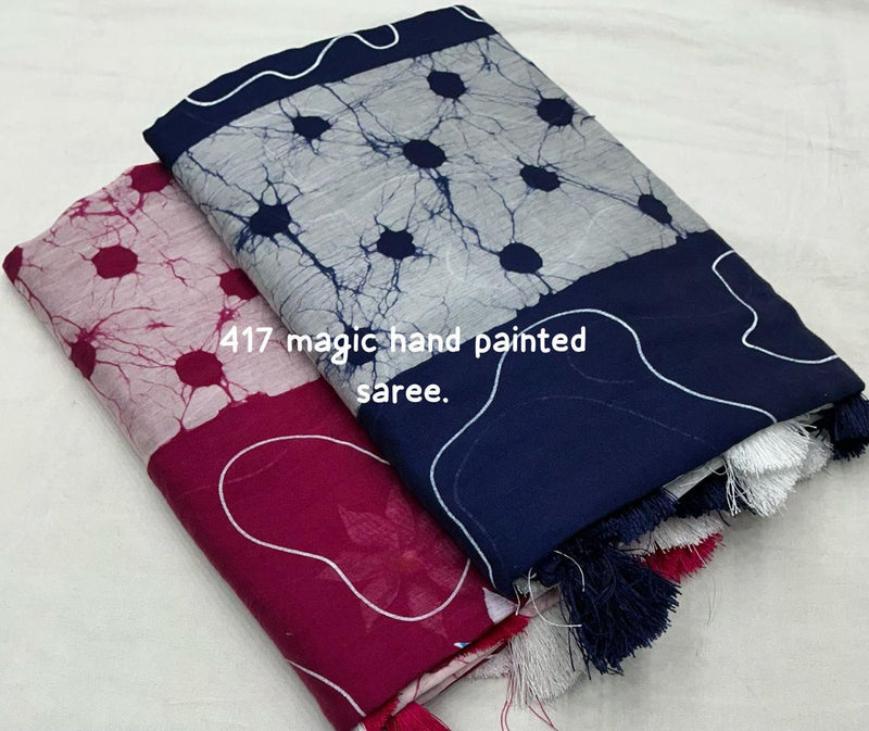 Hand Painted Pure Chanderi Cotton Saree with Batik Prints