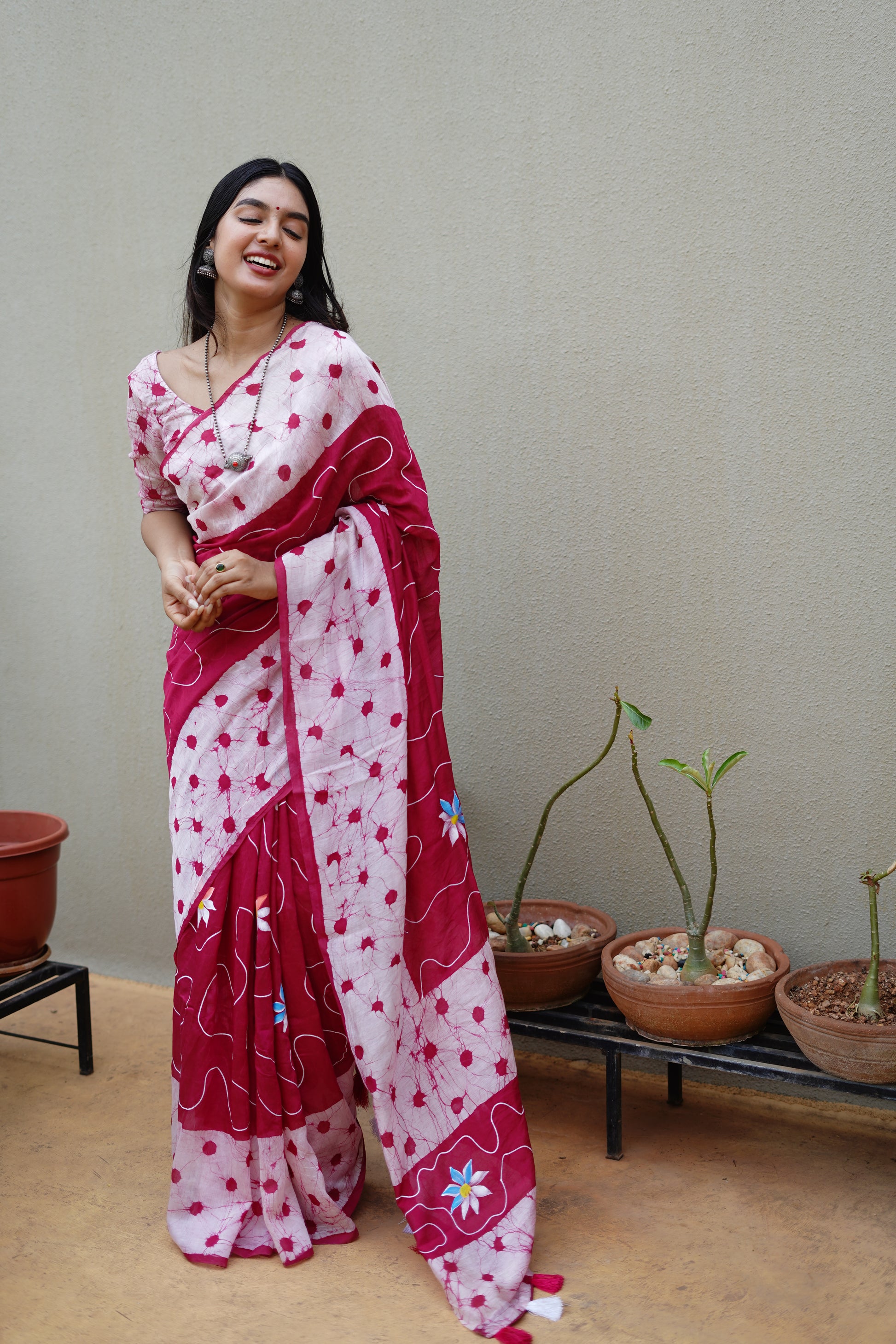 Hand Painted Pure Chanderi Cotton Saree with Batik Prints