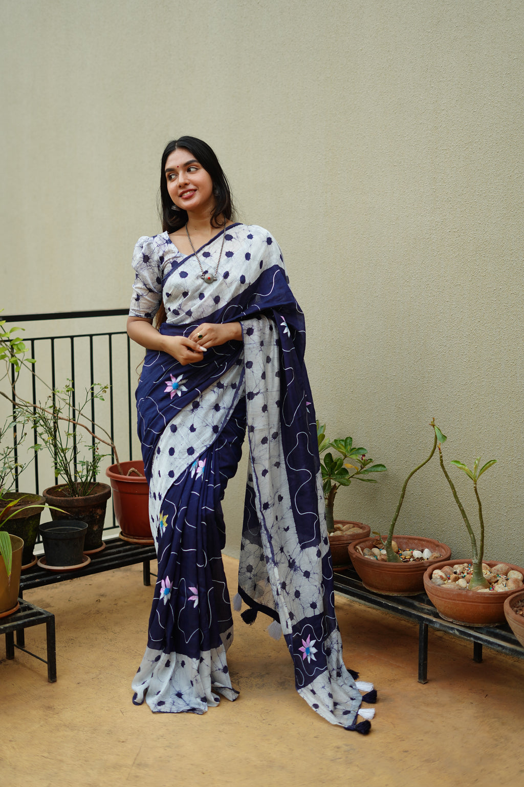 Hand Painted Pure Chanderi Cotton Saree with Batik Prints