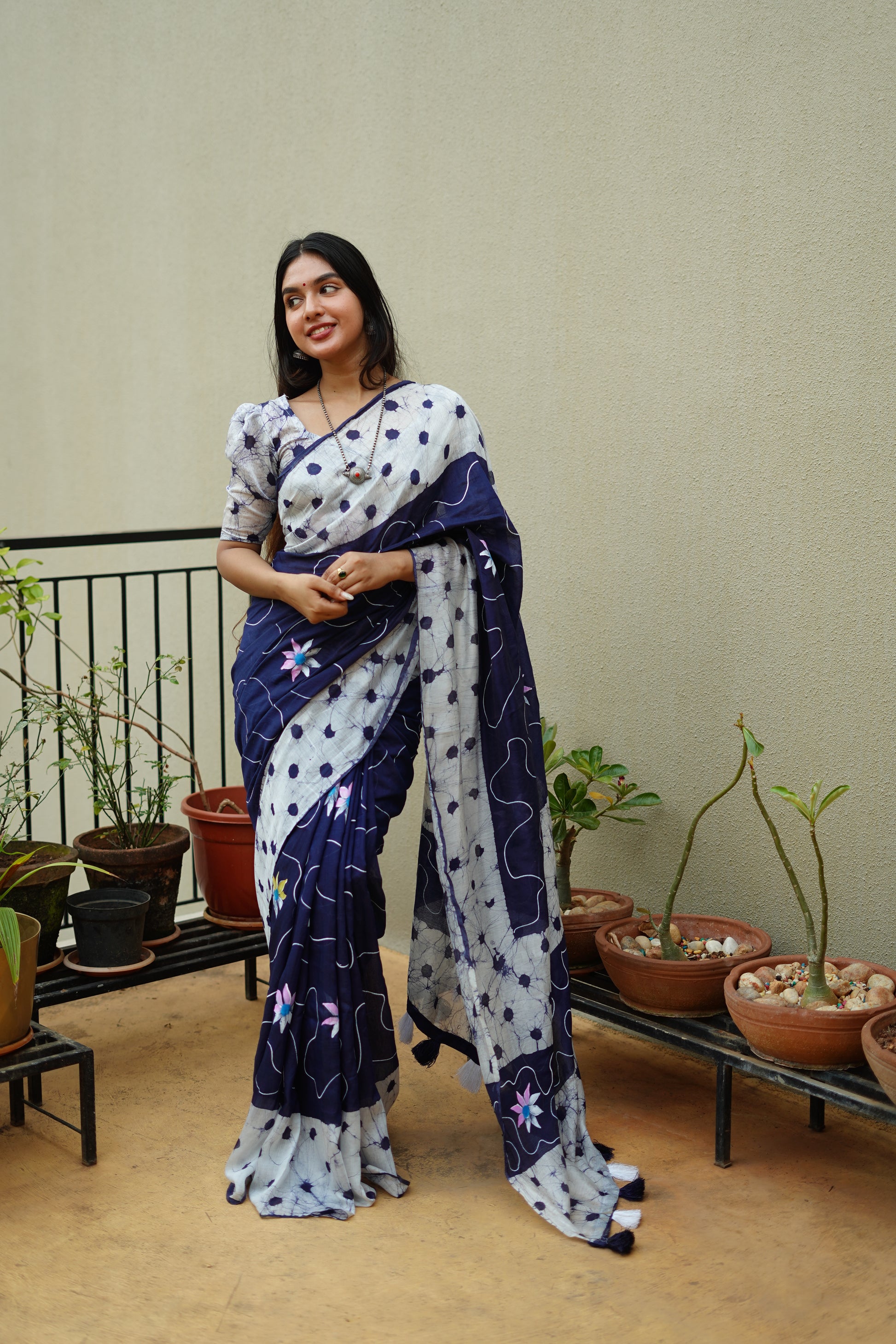 Hand Painted Pure Chanderi Cotton Saree with Batik Prints
