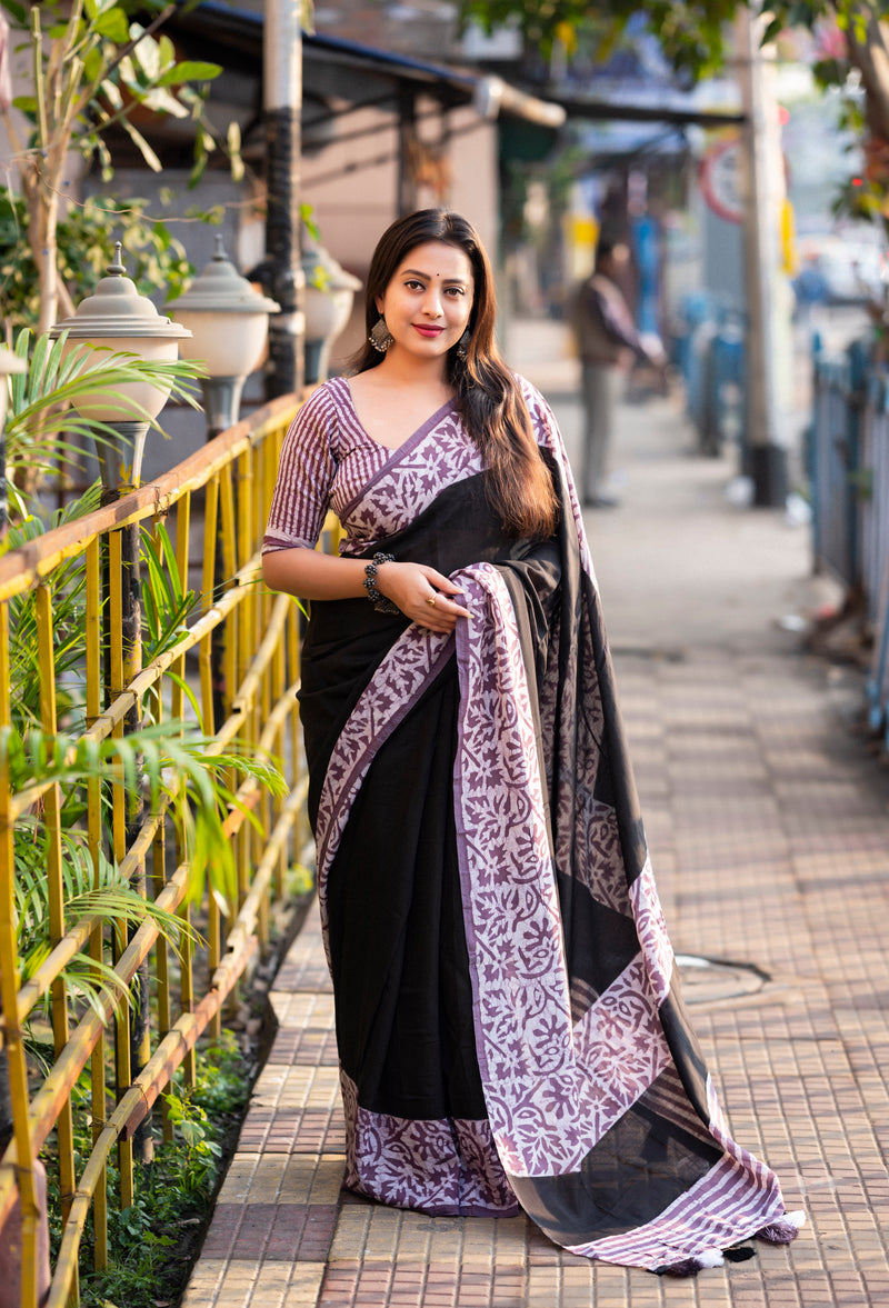 Fancy Pure Bagru Gala print Saree.