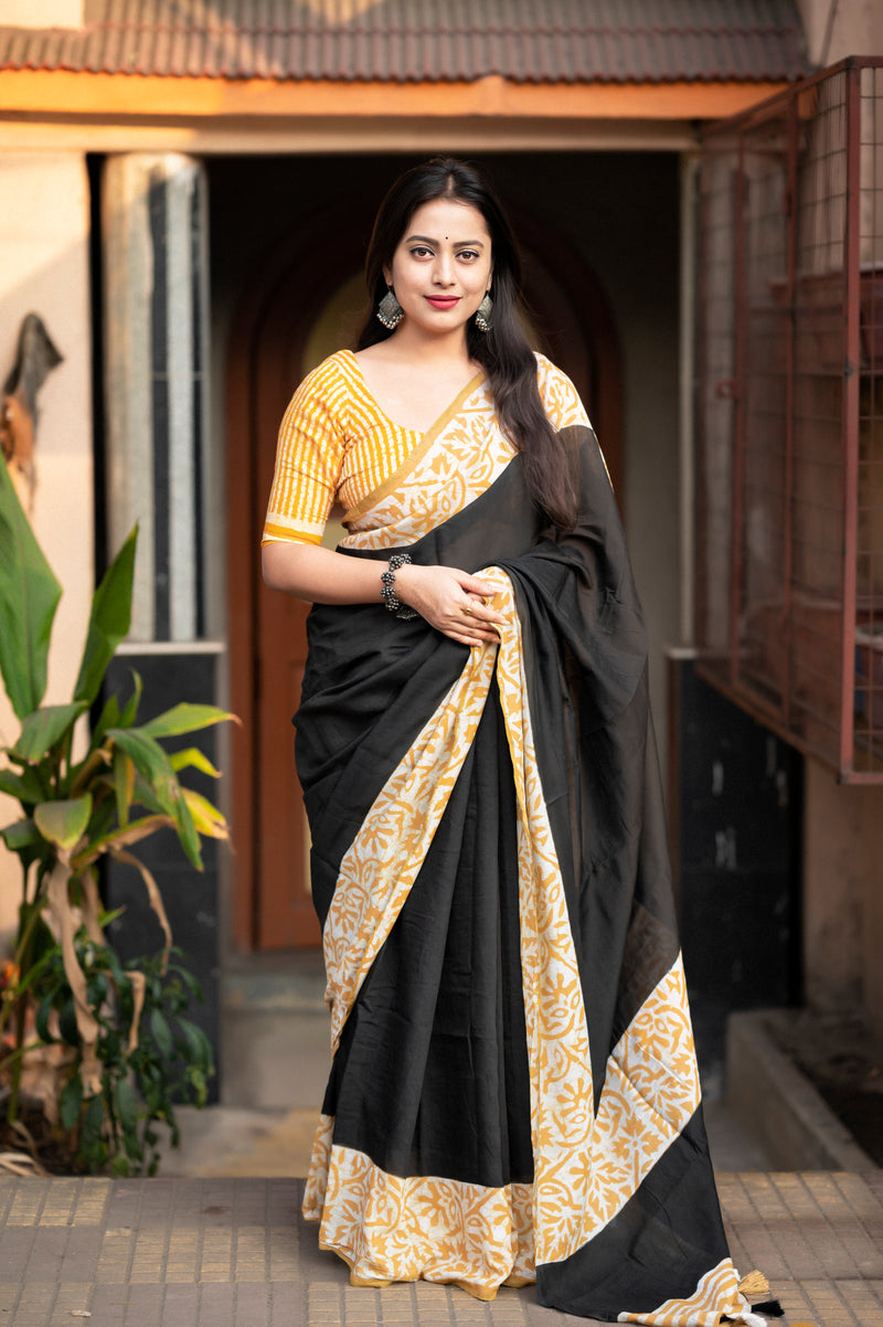 Fancy Pure Bagru Gala print Saree.