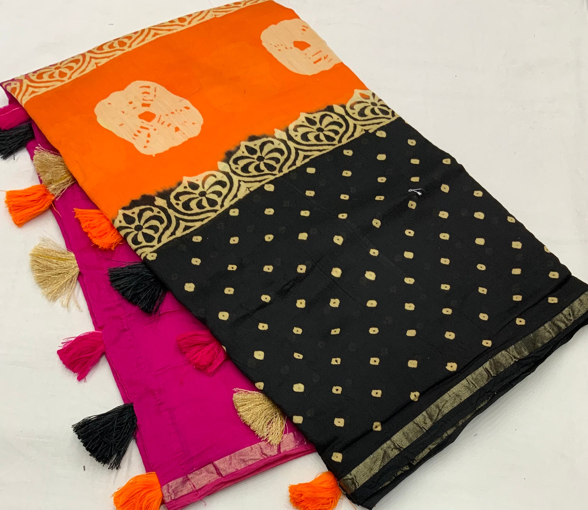 Magic Rangoli Chanderi Cotton Saree with Zari Pattu Border & Bandhani Prints