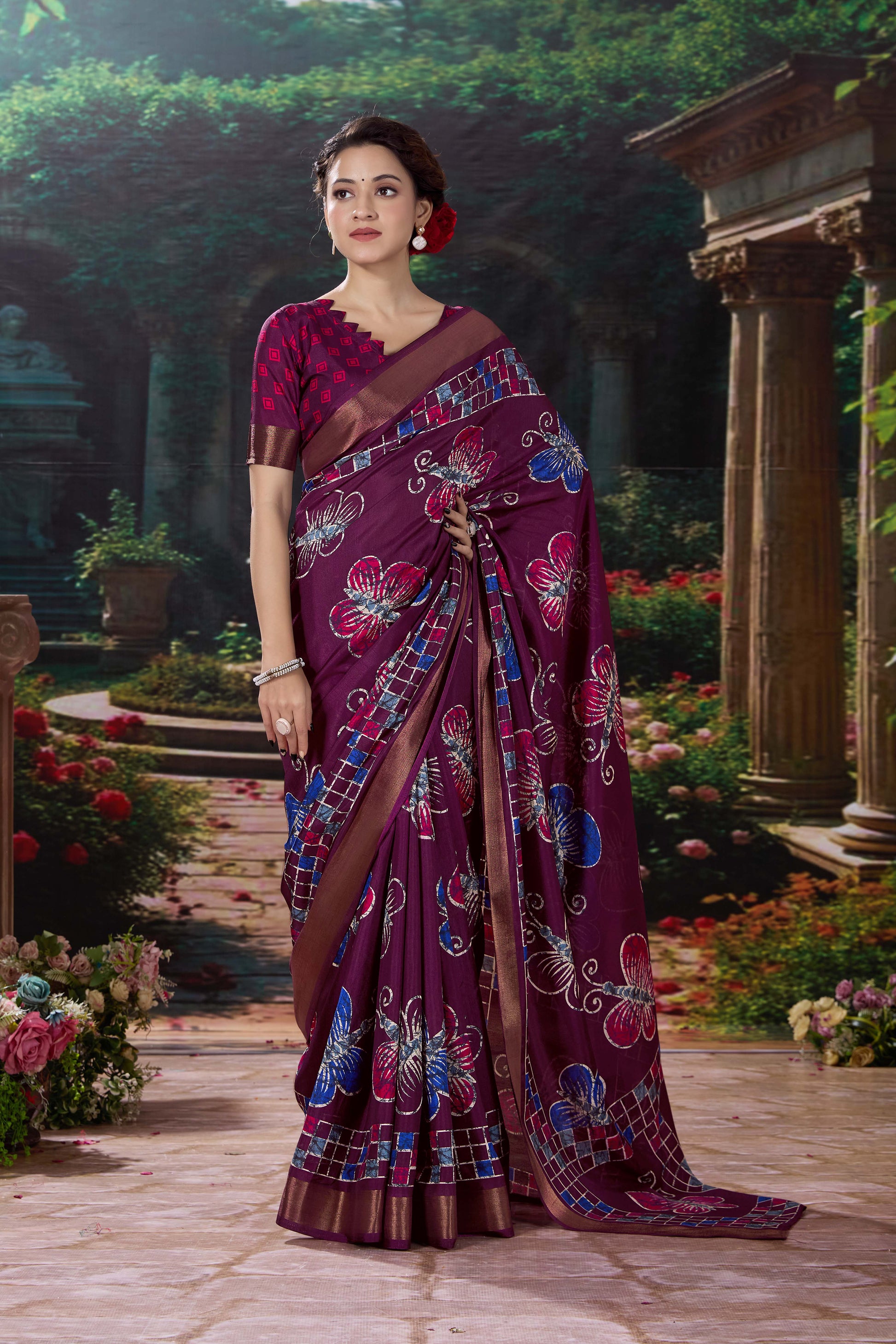 Bagru Batik Soft Cotton Crape Saree with Zari Border