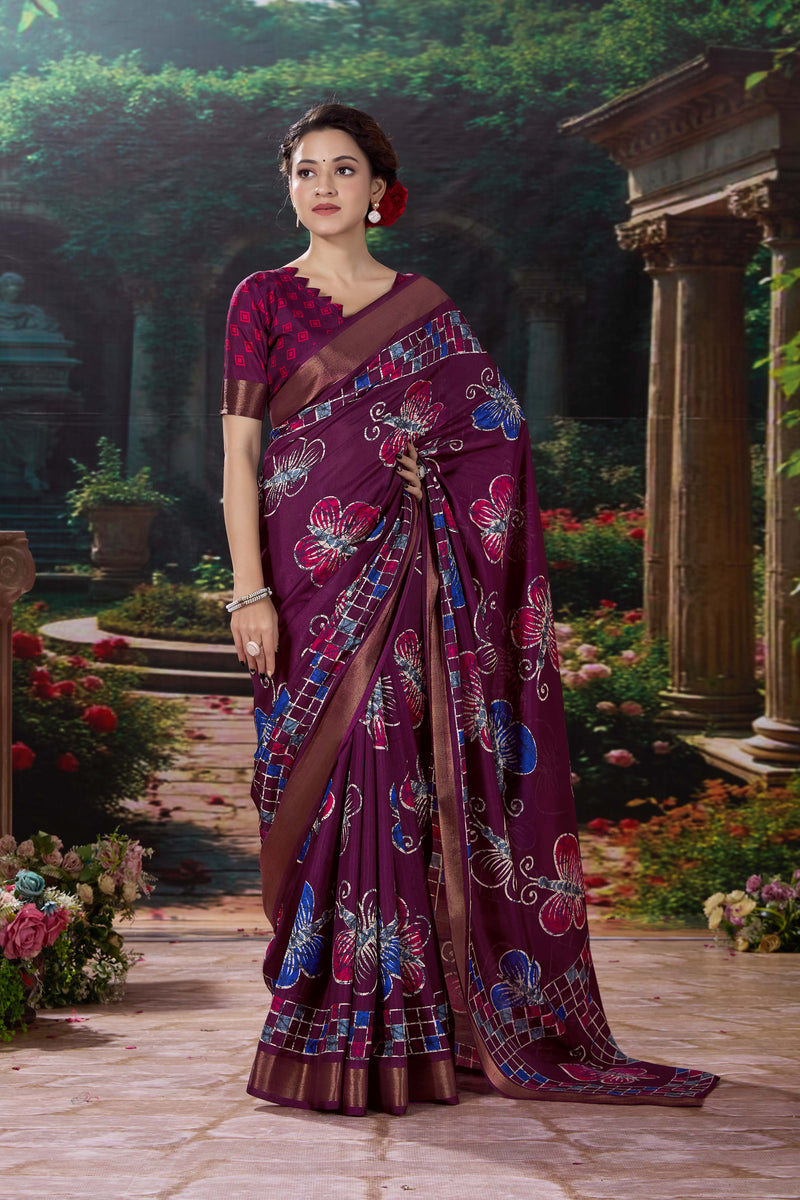 Bagru Batik Soft Cotton Crape Saree with Zari Border