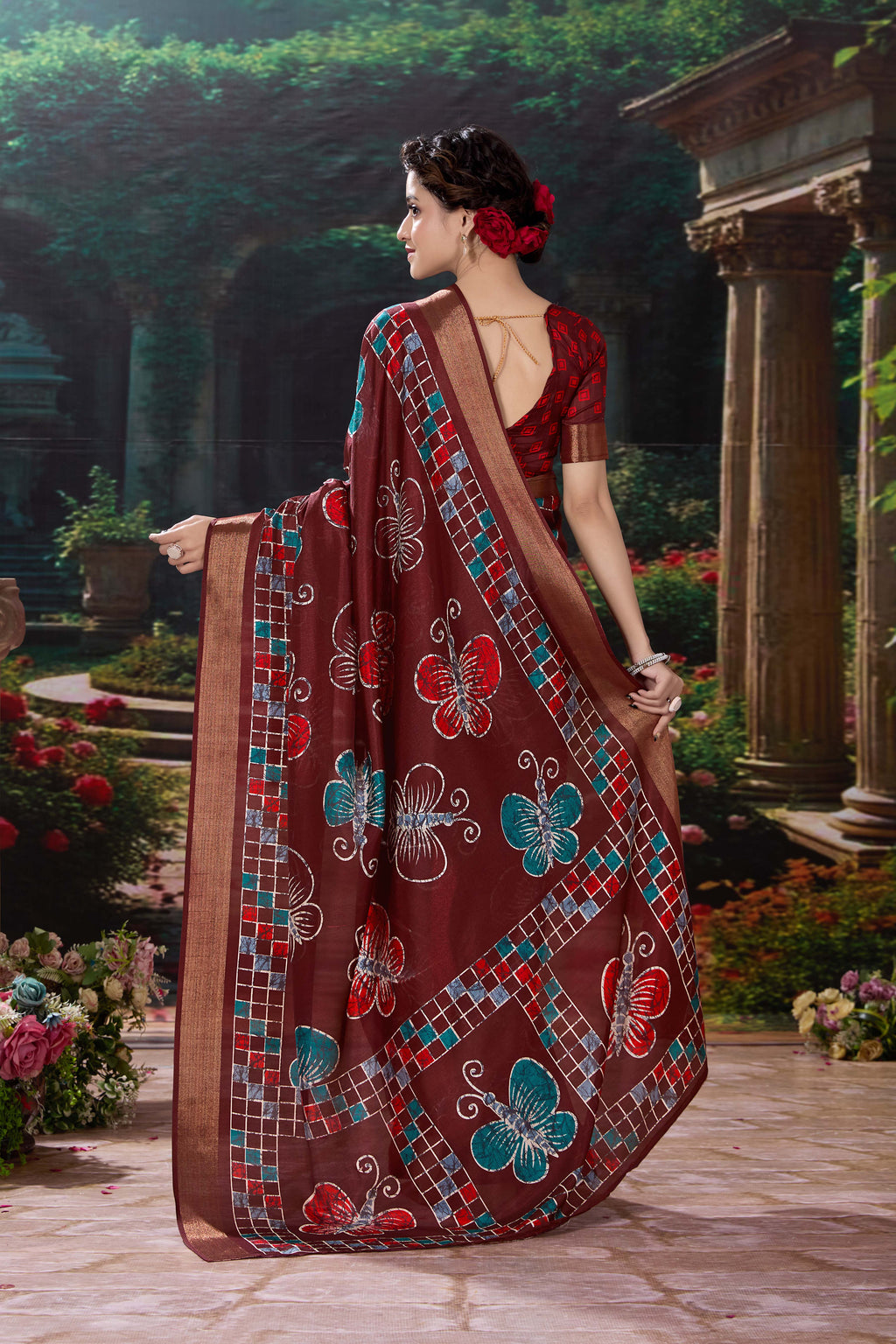 Bagru Batik Soft Cotton Crape Saree with Zari Border