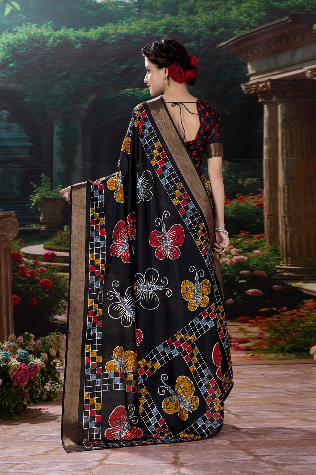 Bagru Batik Soft Cotton Crape Saree with Zari Border