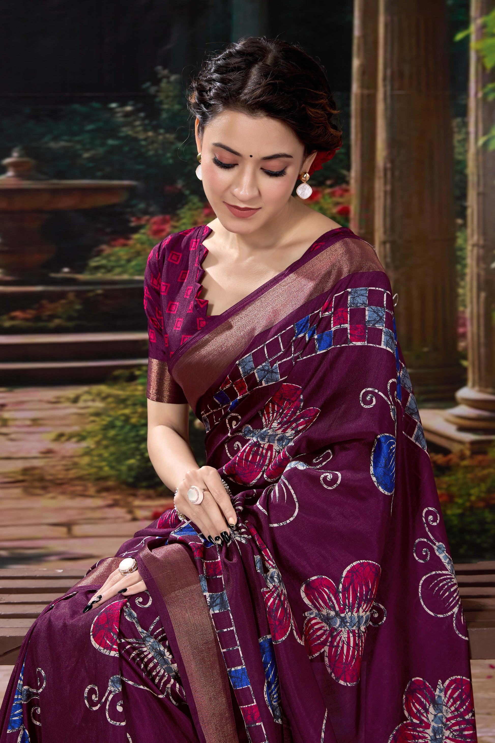 Bagru Batik Soft Cotton Crape Saree with Zari Border