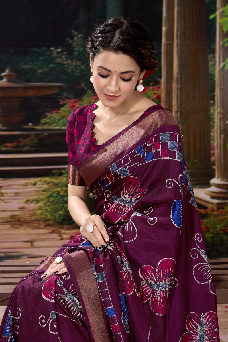 Bagru Batik Soft Cotton Crape Saree with Zari Border