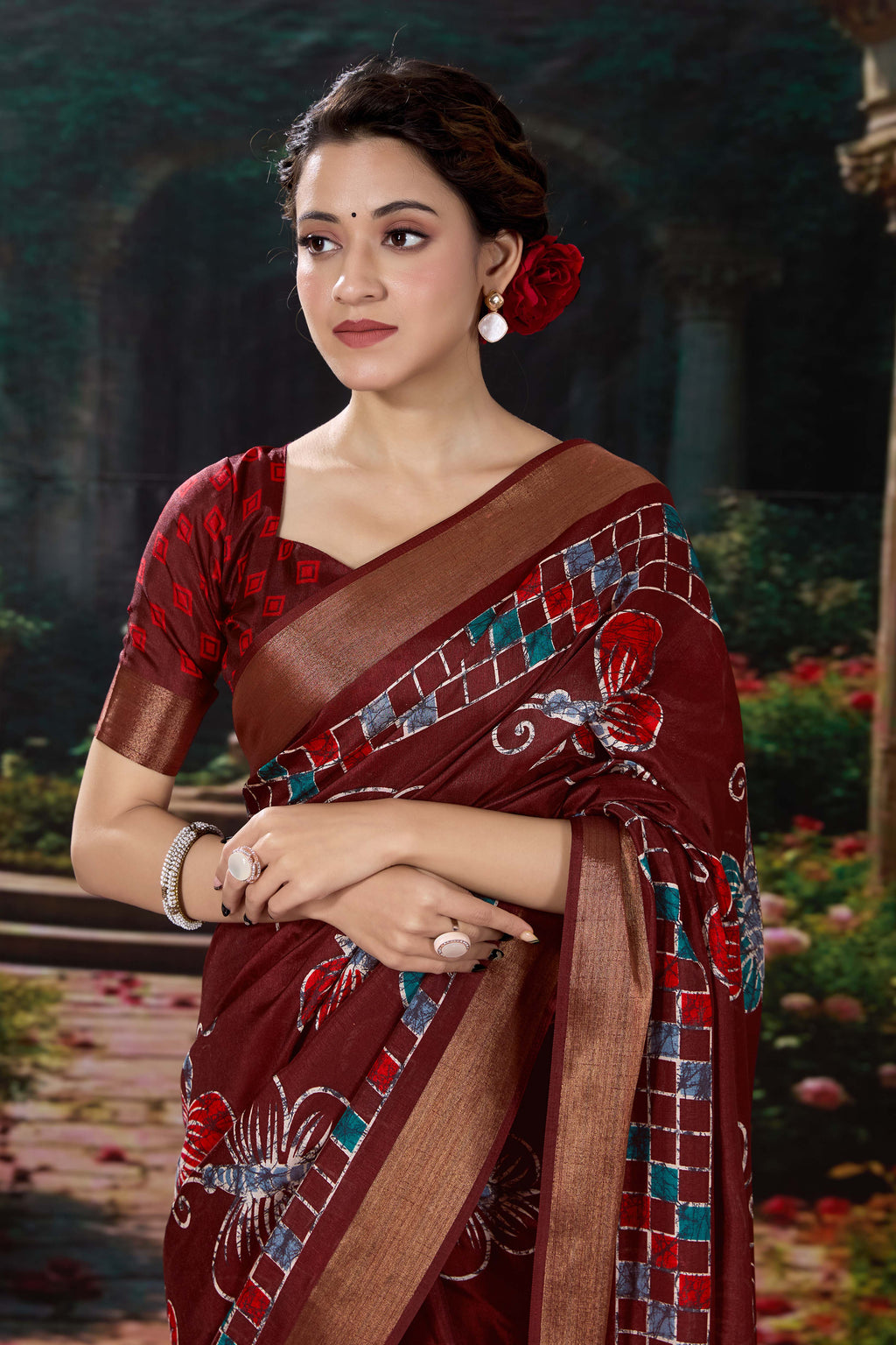 Bagru Batik Soft Cotton Crape Saree with Zari Border