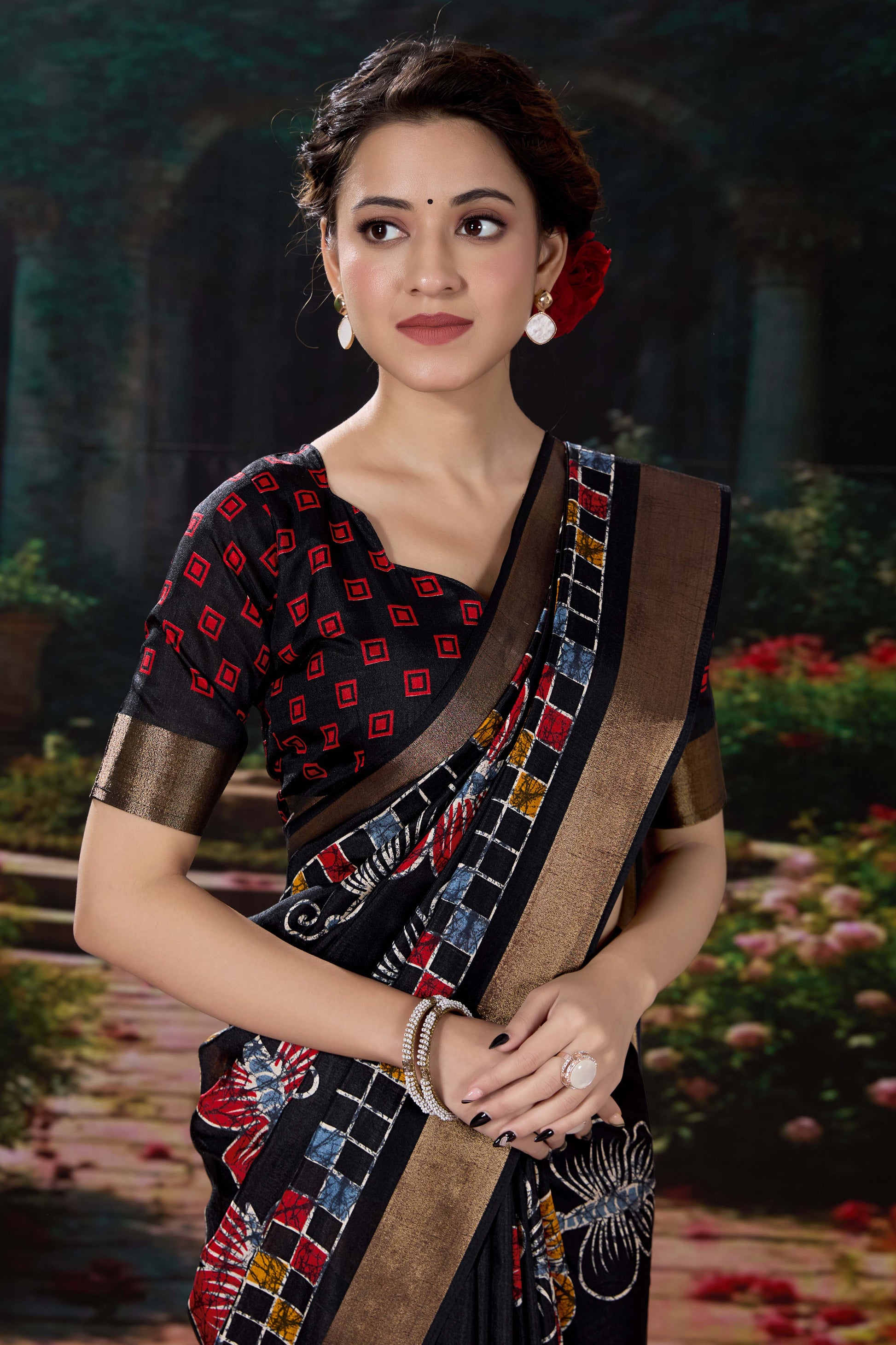 Bagru Batik Soft Cotton Crape Saree with Zari Border