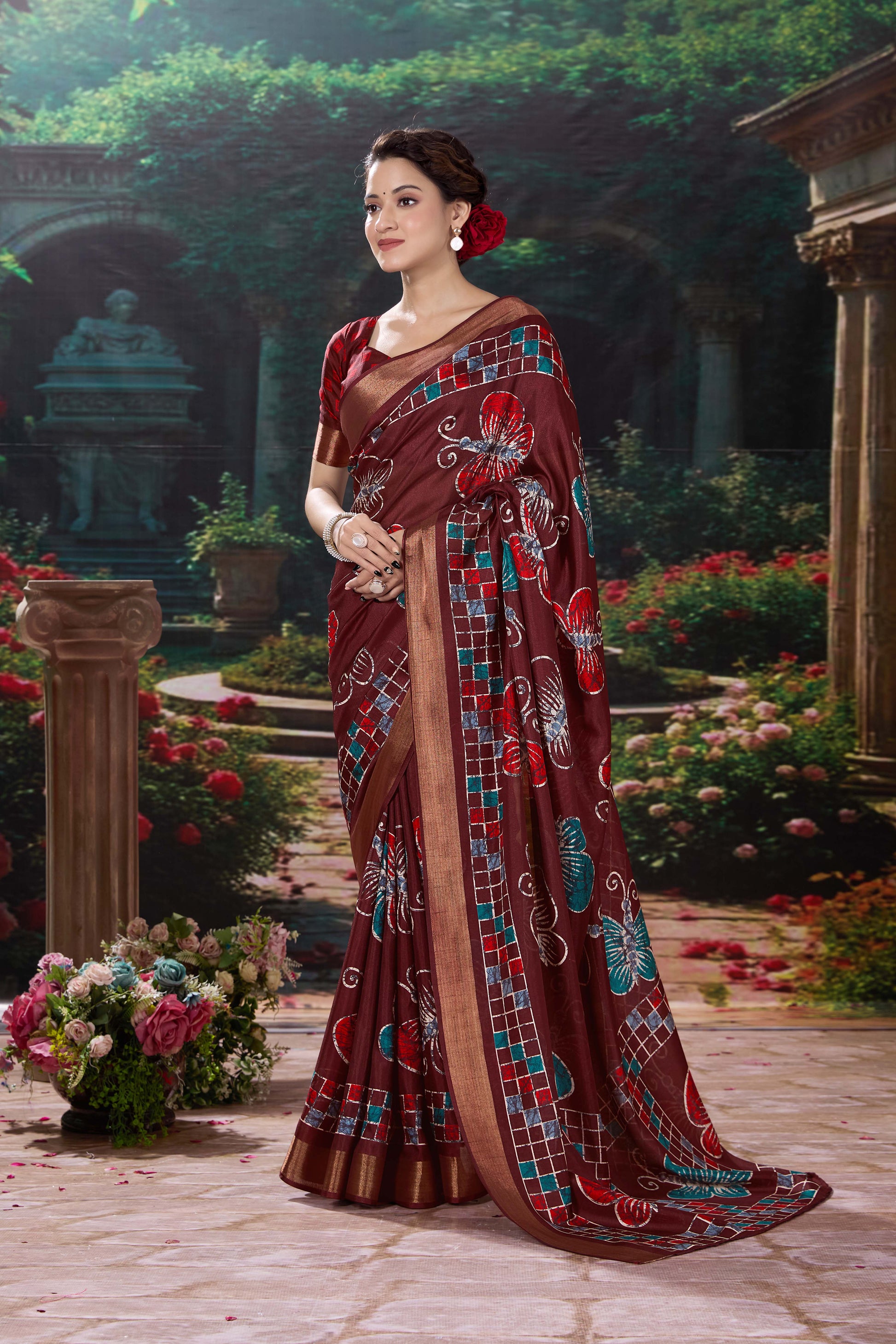 Bagru Batik Soft Cotton Crape Saree with Zari Border