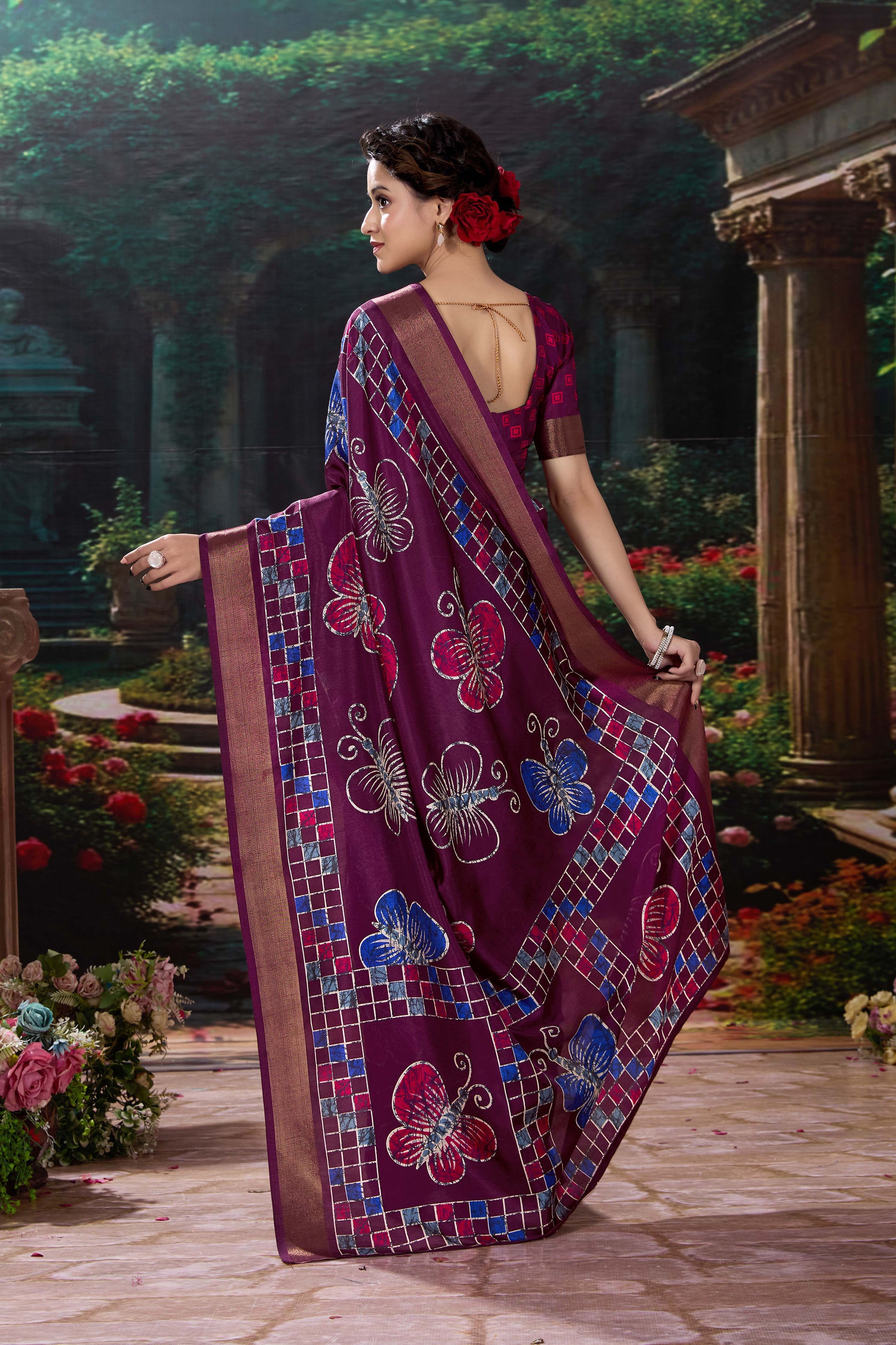 Bagru Batik Soft Cotton Crape Saree with Zari Border