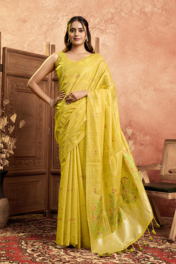 Pure Cotton Jamdani Saree with Zari Pallu Border & Matching Floral Weave Blouse