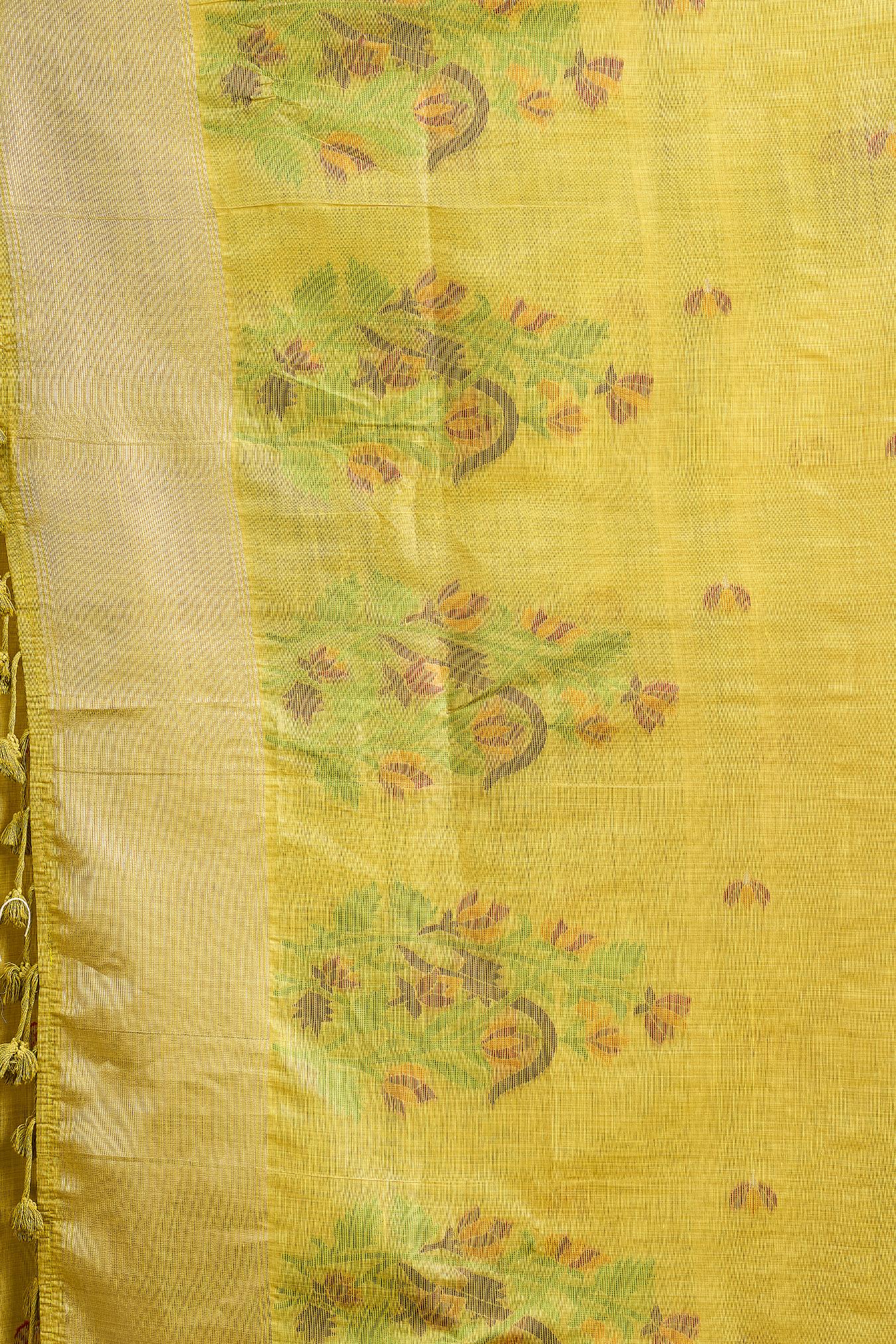 Pure Cotton Jamdani Saree with Zari Pallu Border & Matching Floral Weave Blouse