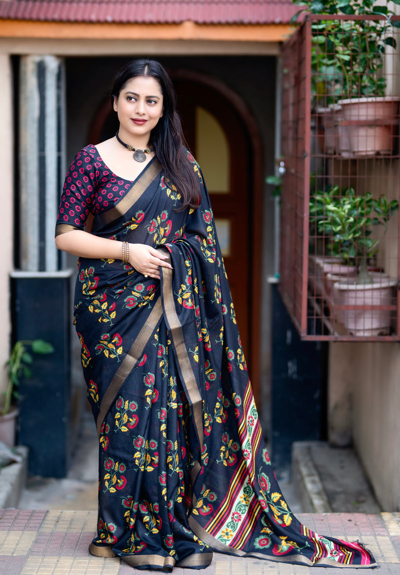 Floral Printed Soft Cotton Crepe Saree