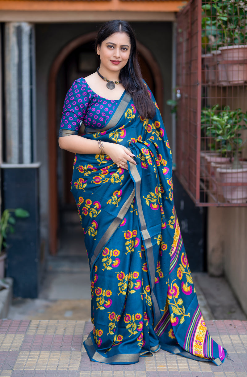 Floral Printed Soft Cotton Crepe Saree