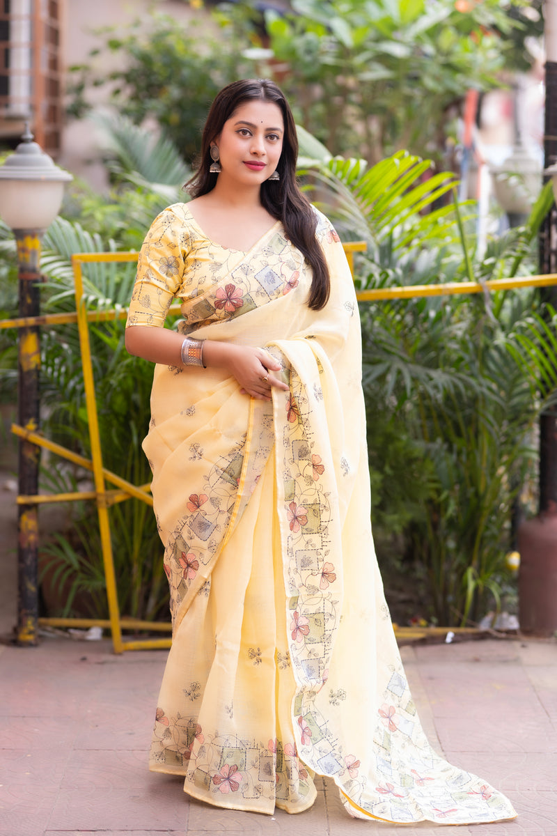 Pencil Linen Saree with Embroidery & Rich Pallu