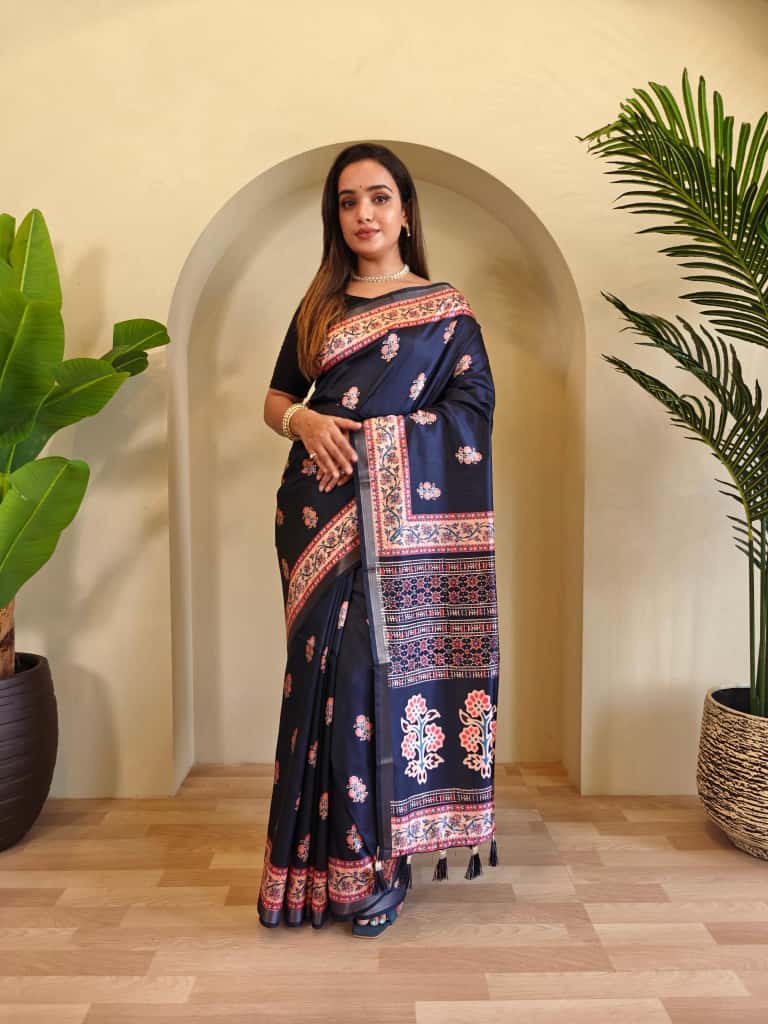 Swaraali Pure Dola Viscose Saree with Digital Print & Zari Patta Border