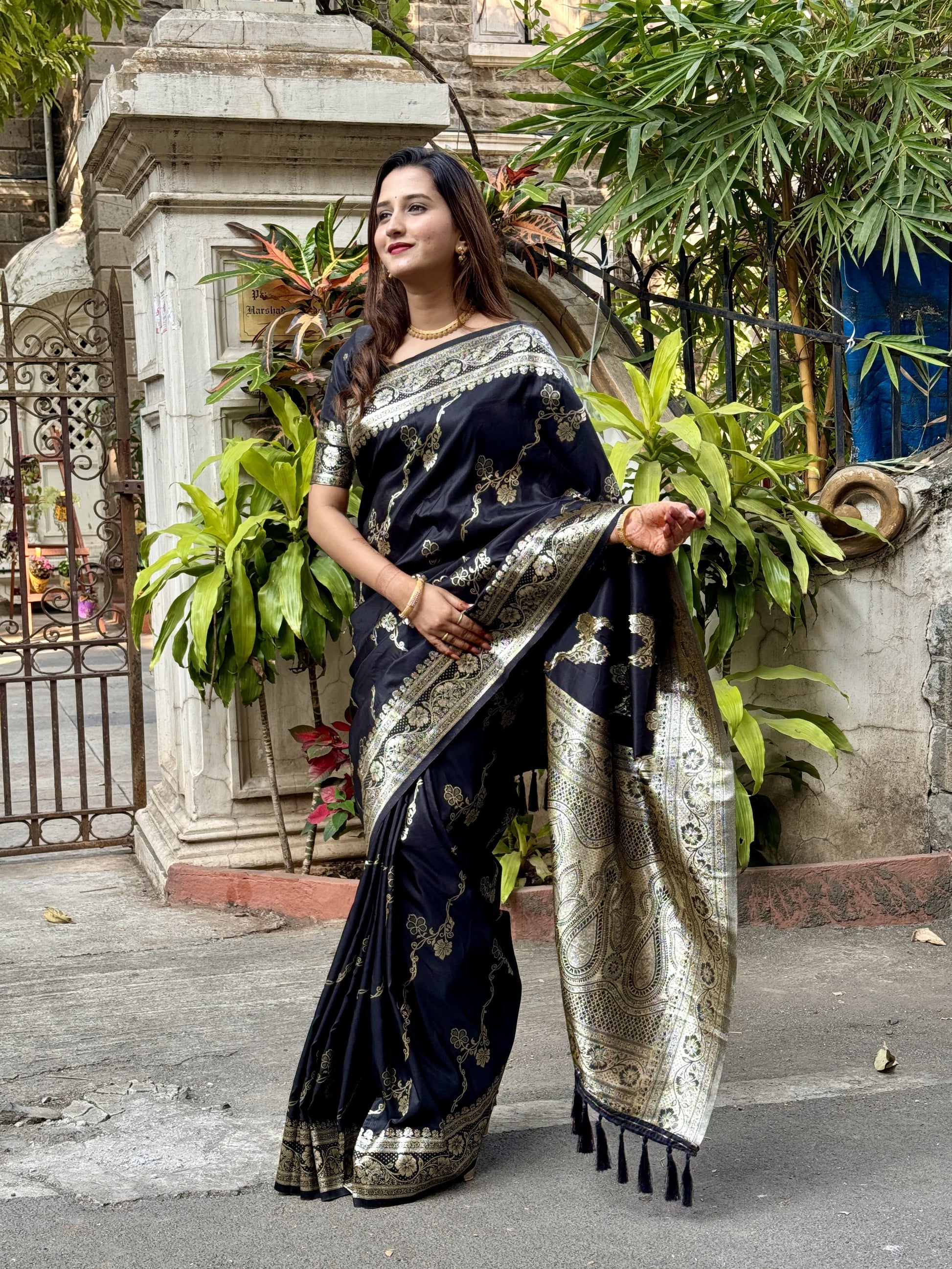 Banarasi Soft Silk Saree with Intricate Silver Zari Jaal & Regal Pallu