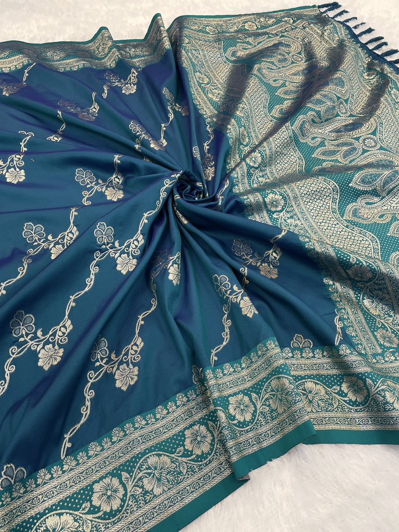 Banarasi Soft Silk Saree with Intricate Silver Zari Jaal & Regal Pallu
