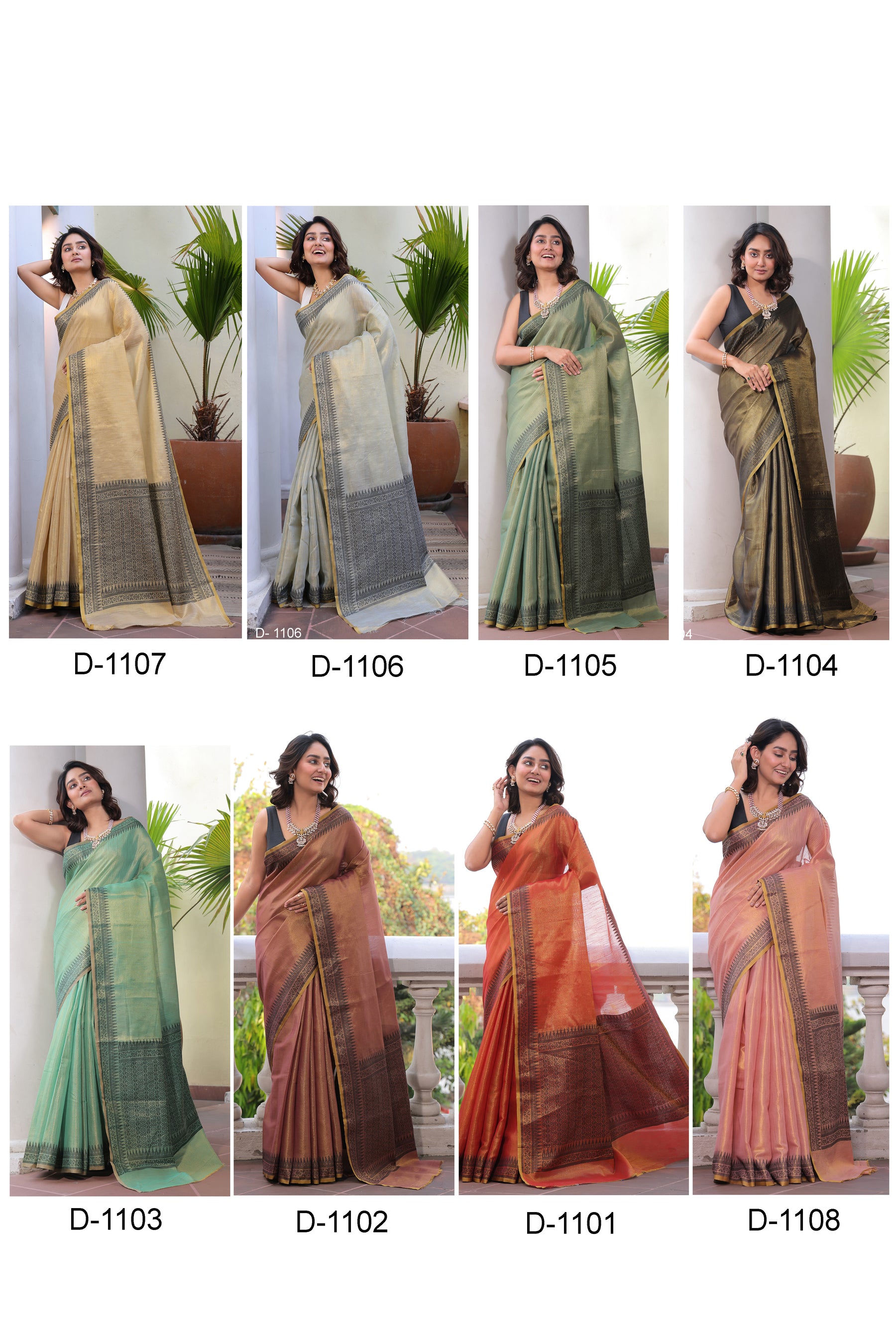 Linen Tissue Silk Saree with Handloom Style Pallu & Weaving Border