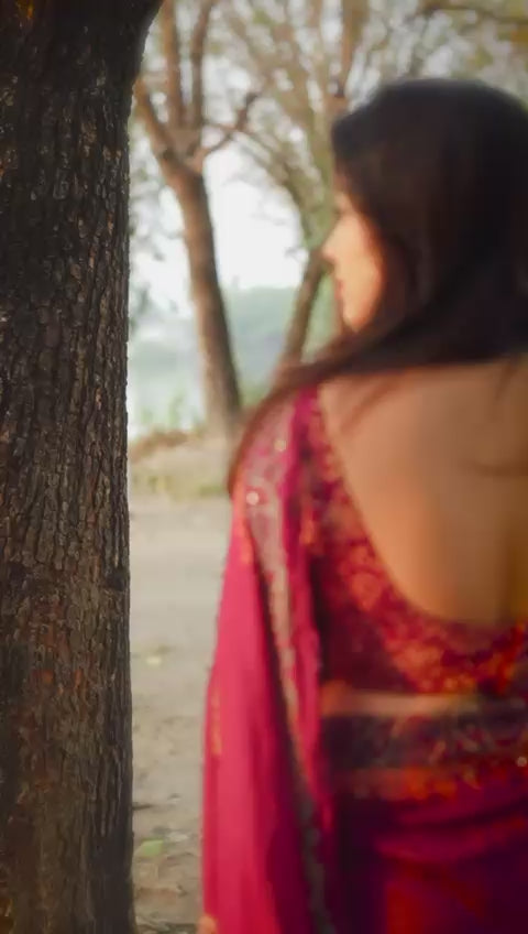 AK 390 Rani Ajrakh Kaatha Work Saree | Pure Chanderi Hand Block Print Saree with Kaatha Embroidery & Tassel Pallu | Handcrafted Premium Saree